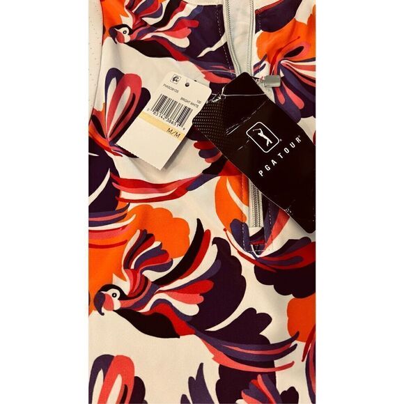 PGA Tour Conversational Parrot Printed Blocked Zip Polo Shirt Top SIZE M NEW - Picture 4 of 10